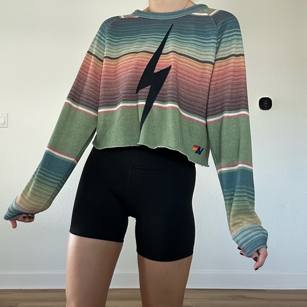 Aviator Nation, size M, cropped sweatshirt w lightning bolt